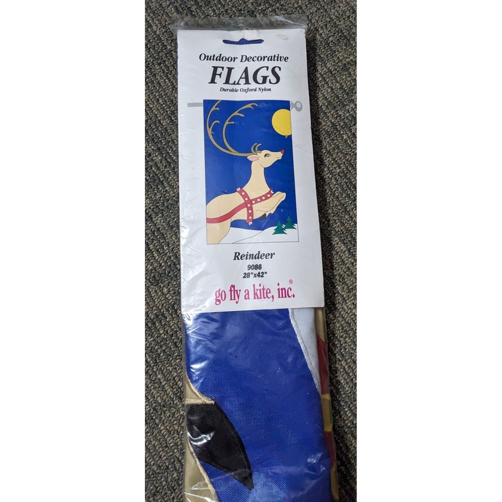 Nylon Christmas Flag Flying Reindeer‎ 28" X 42" NIP Go Fly a Kite Oxford Outdoor